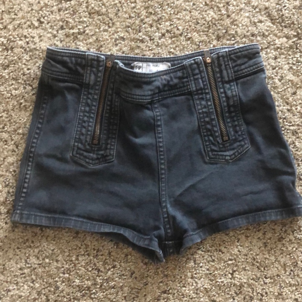 Free people high waisted black denim zip shorts 25